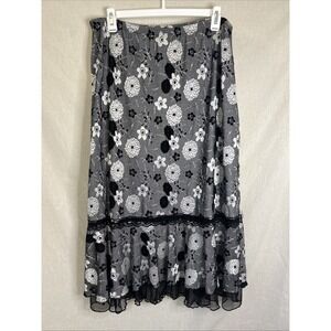 Temptations Floral Skirt – Polyester – Black, Grey & White – Lace & Sheer Hem XL